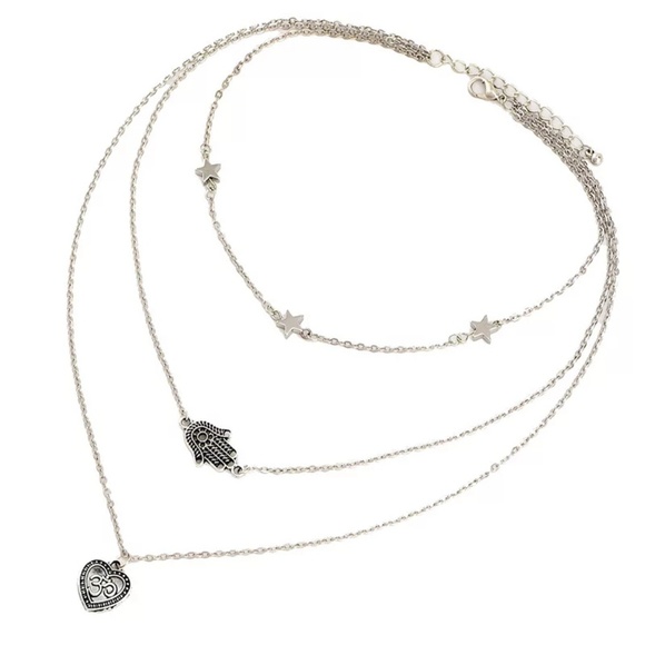 5 for $25 Three Layer Star Hamsa Heart Necklace - Picture 4 of 5
